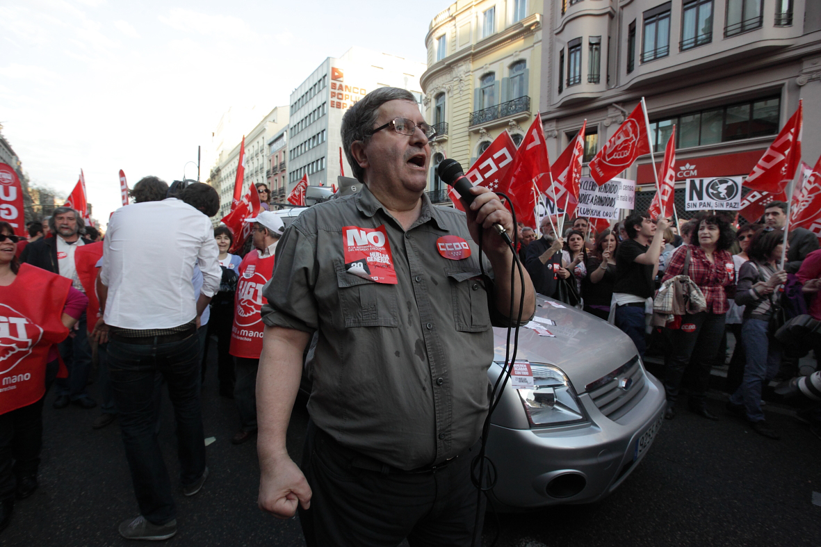 El compañero de CCOO que animaba la cabecera en la manifestación de Madrid